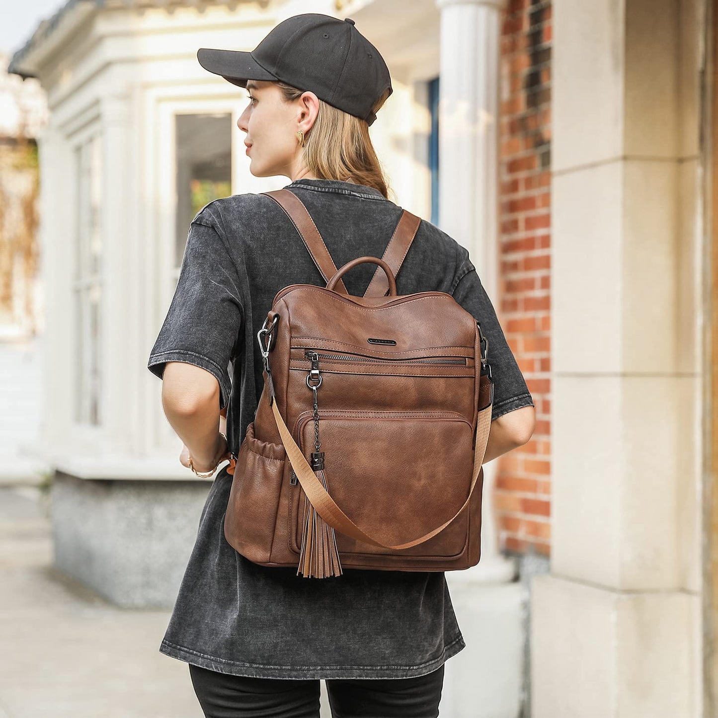 CLUCI Backpack Purse for Women Travel Backpack Large Leather Fashion Designer Lady Shoulder Bag with Tassel Brown