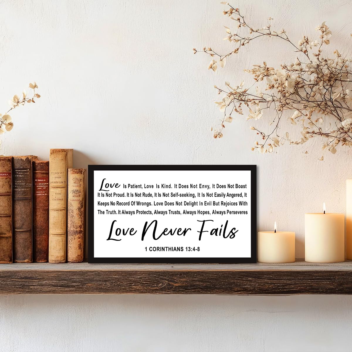 Love is Patient Love is Kind Wood Box Sign Desk Decor,1 Corinthians 13:4-8 Bible Verse Wooden Block Sign for Home Farmhouse Bedroom Wall Shelf Tabletop Decor