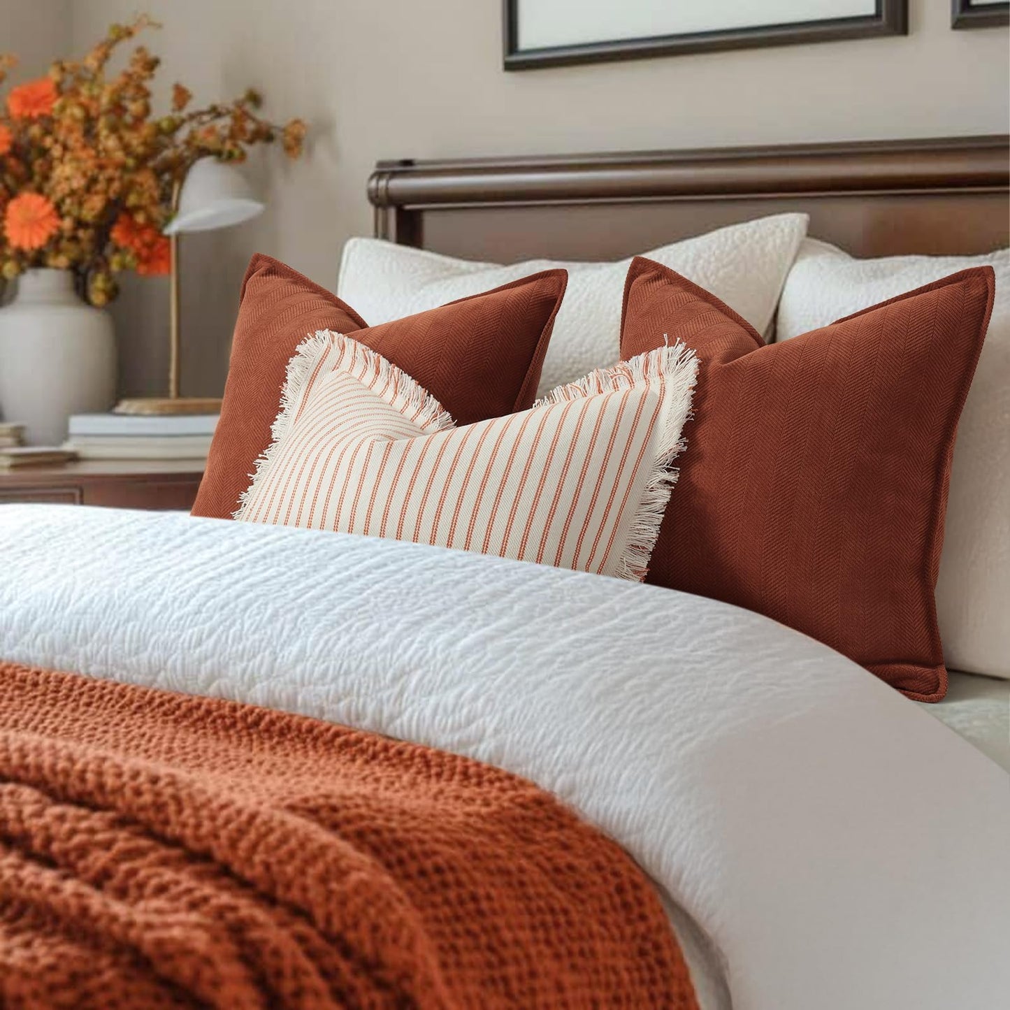 ZWJD Rust Throw Pillow Covers 18x18 Set of 2 Chenille Fall Pillow Covers with Elegant Design Soft and Luxurious Decorative Throw Pillows for Couch, Bed, and Home Decor