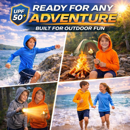 INGEAR Boys' Rash Guard Long Sleeve UPF 50+ UV Protection Swim Shirt, Hooded Sun Shirt, Quick Dry Fishing Shirt for Kids (US, Alpha, Medium, Turquoise Sea)