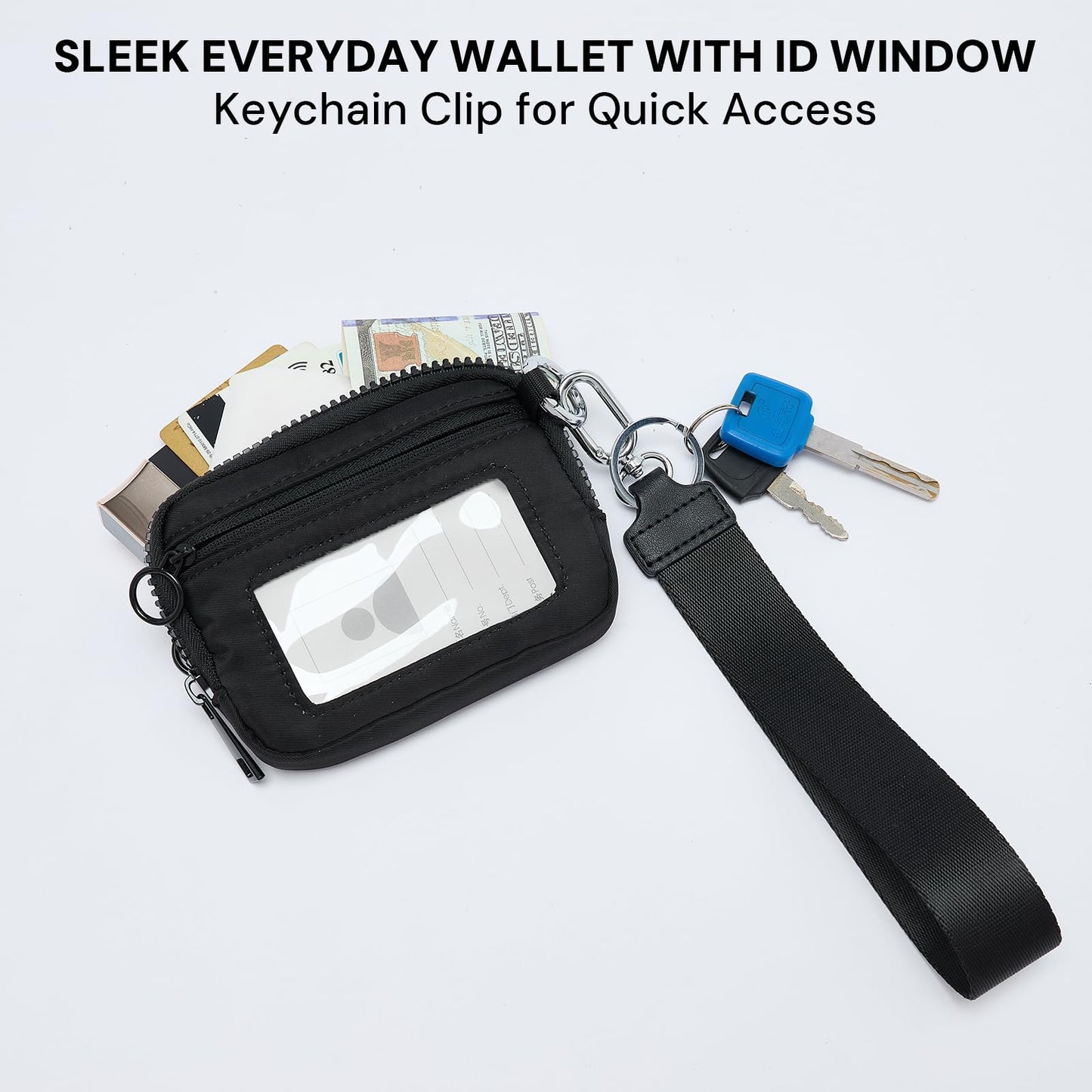 YDF The Iris Wallet for Women Mini Zip Card Case with Clear ID Window Zipper Coin Purse Lightweight Portable Keychain Wallet