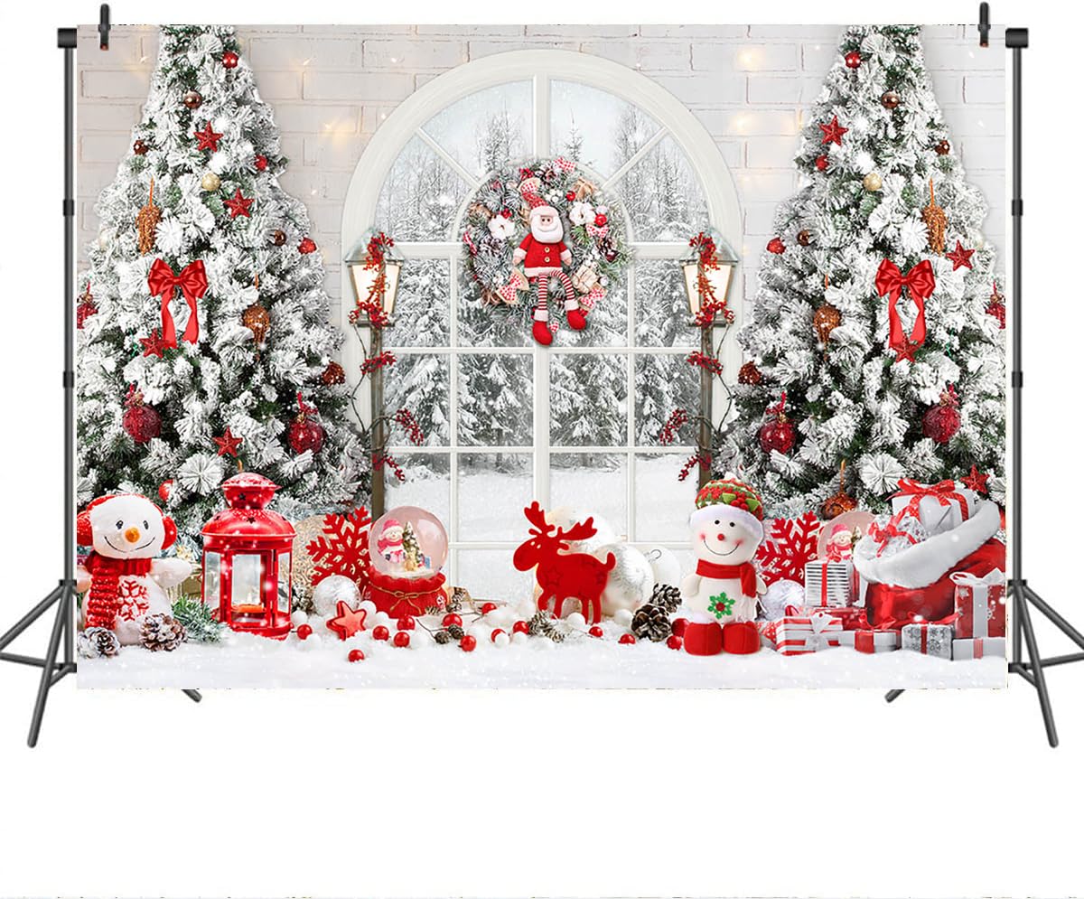 Mocsicka Classic Christmas Interior Room Photography Backdrop Red and White Christmas Tree Window Photo Background Winter Family Kids Holiday Party Banner Decorations Photo Booth Props