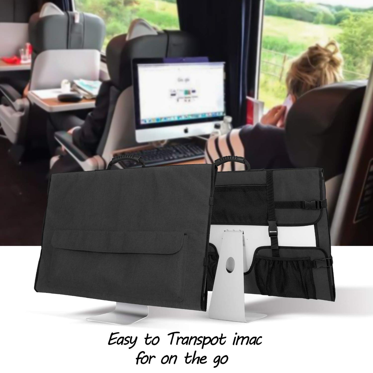 CURMIO Travel Carrying Bag Compatible for Apple 27" iMac, Protective Monitor Dust Cover for 27" LCD Screens and Accessories, Black, Patent Pending