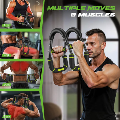 Vanlgs Twister Arm Trainer for Men, Chest Workout Equipment 5-Level Adjustable (40-130lb) with Ergonomic 27° Targets Biceps/Clip/Thigh, Portable Exerciser for Home Gym Travel Fitness, Green