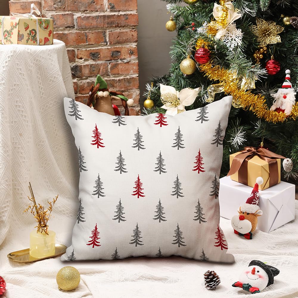 DFXSZ Christmas Pillow Covers 18x18 inch Set of 2 Christmas Tree Decorative White Throw Pillow Covers Winter Famliy Decoration for Home Couch TH-30G18