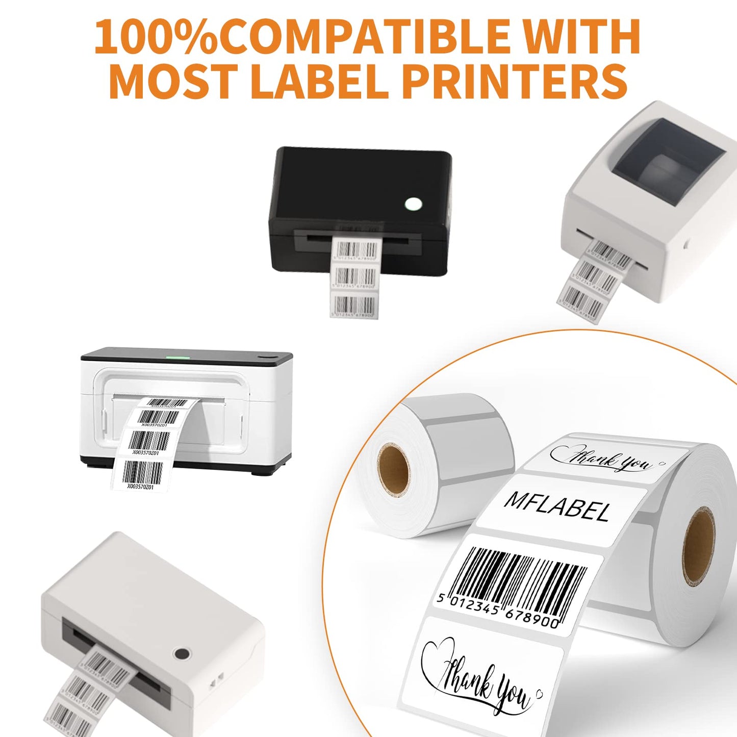 MFLABEL 12 Rolls Thermal Shipping Labels (12,000 Labels) - 2.25 x 1.25 Inch Direct Thermal Perforated Stickers for FBA, Barcode, SKU, Packaging – Compatible with Zebra, Rollo, Munbyn Thermal Printers
