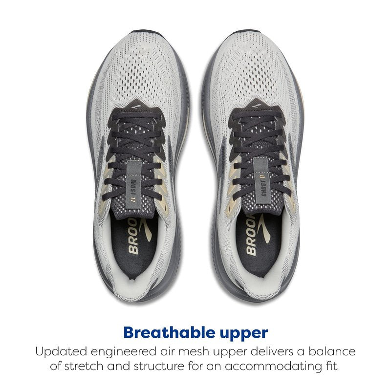 Brooks Men’s Ghost 17 Neutral Running Shoe - Vaporous Grey/Primer/Sand - 15 Medium