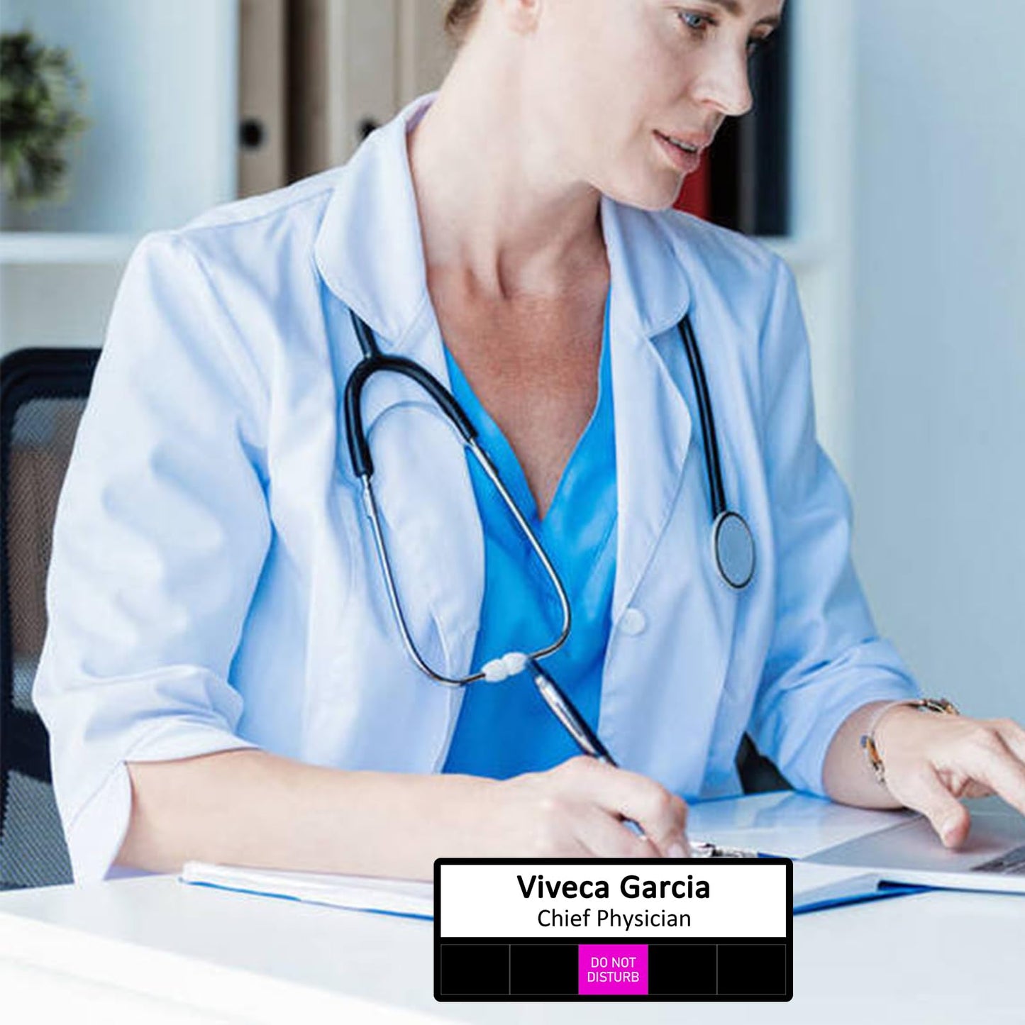 Office Status Sign With 5 Options,Do Not Disturb/Please Knock/In A Meeting/Out of Office/Working Remotely, Magnetic Slider Sign for Any Room,Name Plate For Desk/Doors/Cubicle Wall With Stand-Black
