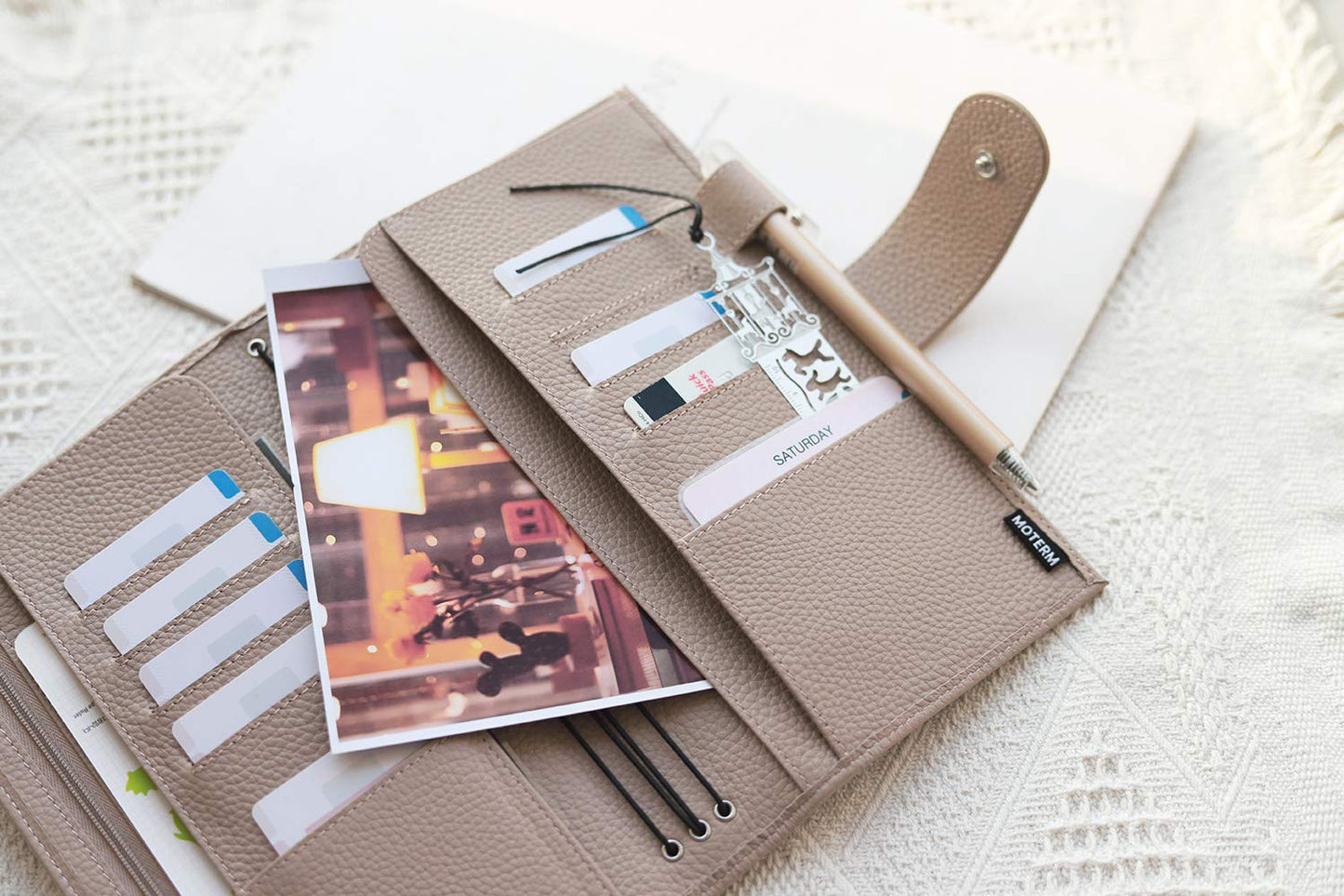 Moterm Companion Traveler's Notebook Cover - Upgraded Design with Back Pocket (Standard Size, Pebble-Taupe)