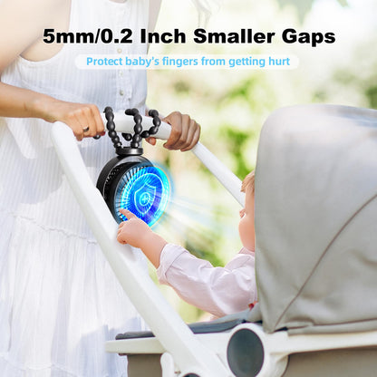 Portable Stroller Fan, Battery Operated Small Clip on, 360° Rotate Flexible Tripod, Detachable 3 Speed Rechargeable Baby Handheld USB Desk Cooling for Bedroom Car Seat Crib Treadmill Travel Camping