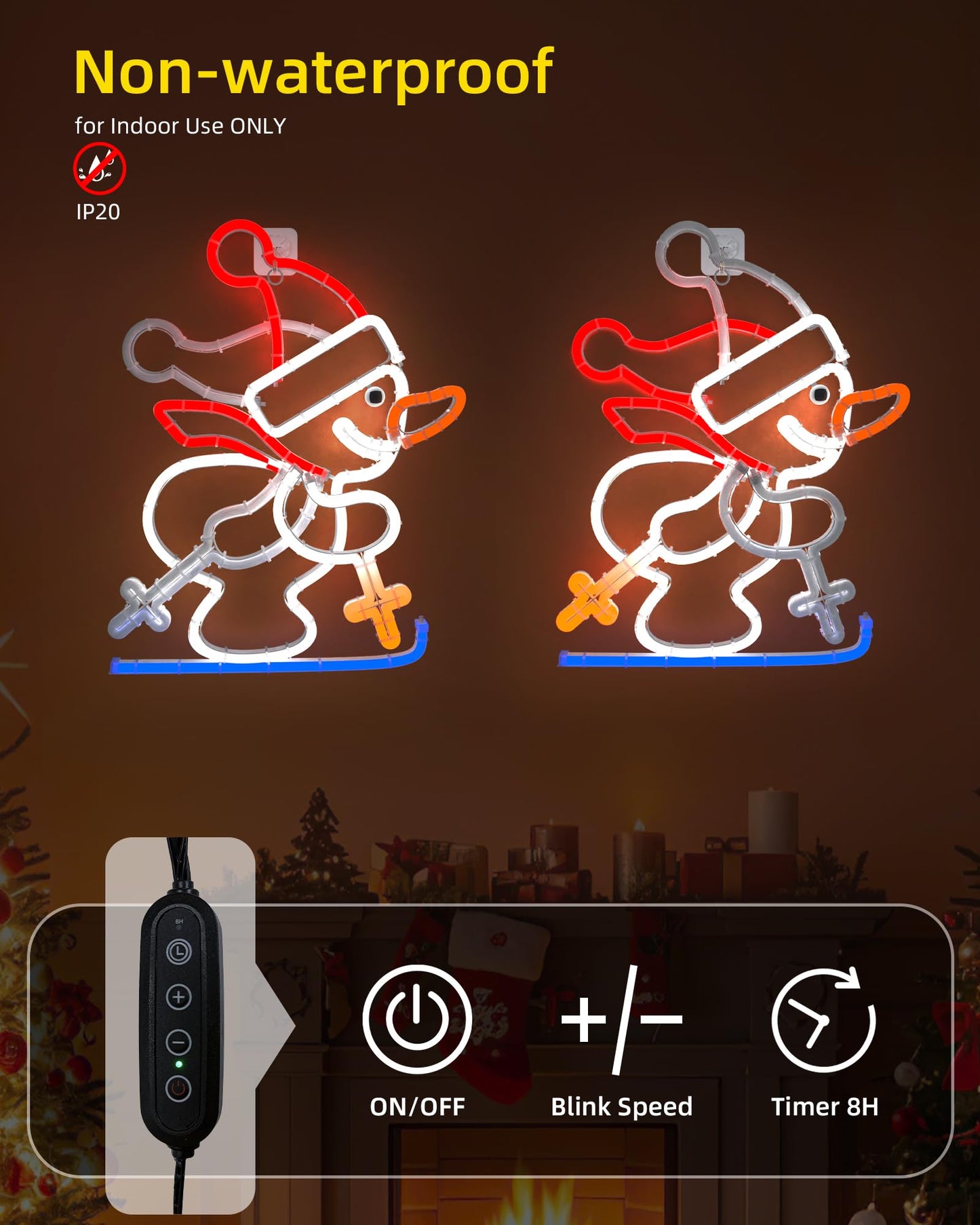 Christmas Snowman Neon Sign, Skiing Snowman LED Neon Light for Home Decor, 8H Timer & Speed Adjust, Festive Xmas Decorations Wall Art, Holiday Party Bedroom Living Room Cafe Bar
