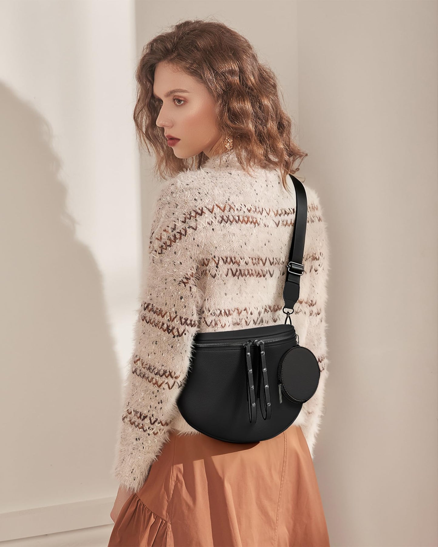 CHERUBEL Crossbody Bags for Women, Large Vegan Leather Trendy Bum Bag (Black)