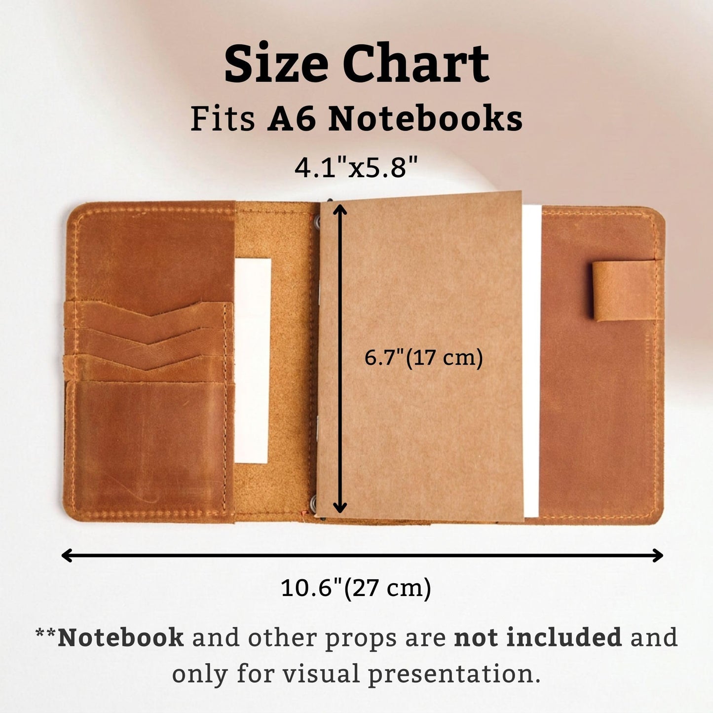 TORAKIP Leather Journal Cover A6 – Handmade Refillable Traveler’s Notebook with 5 Elastic Bands, Pen Holder & Card Pockets, Leather Notebook Case Fits A6 Inserts (Paper Not Included), Caramel Brown