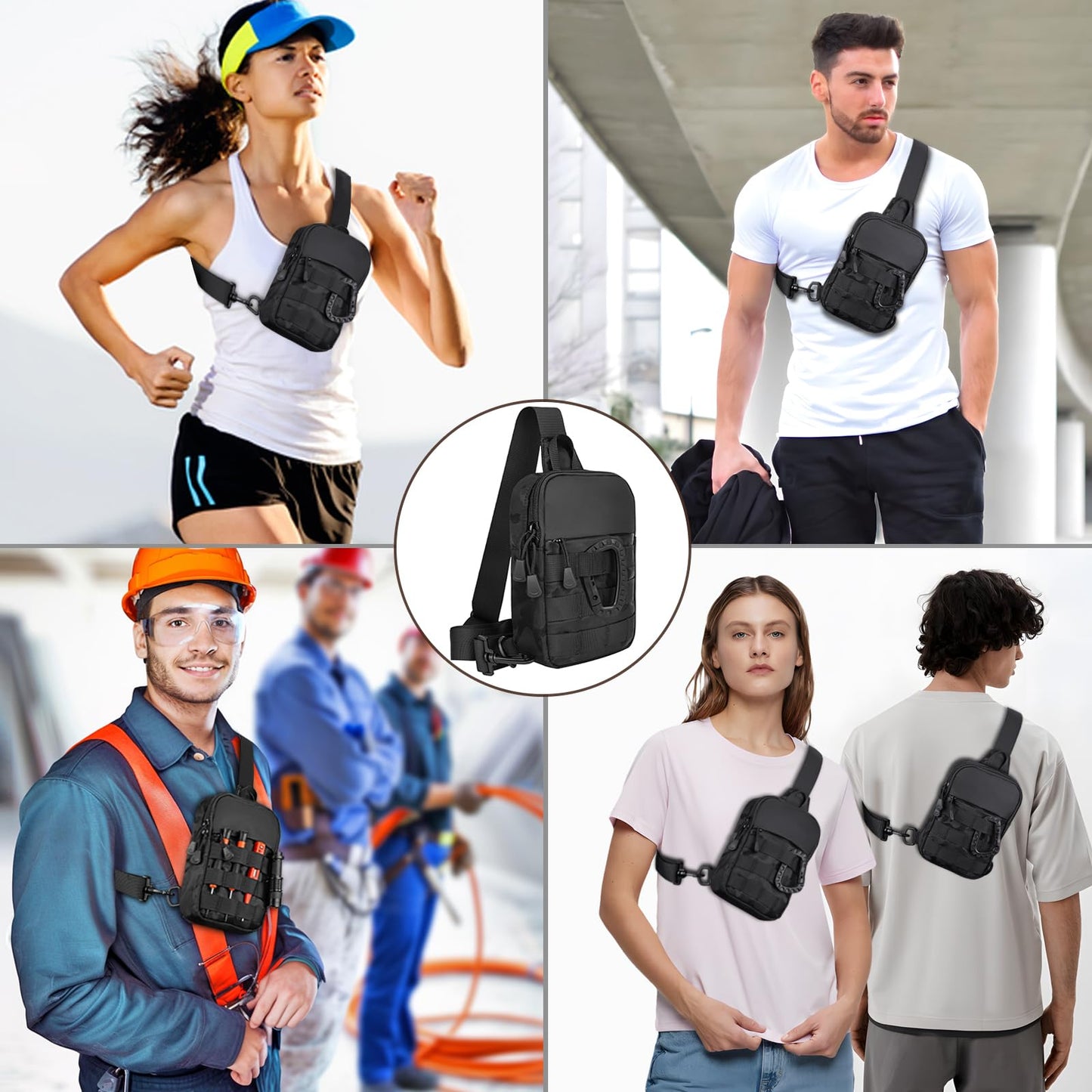 DEYACE Small Sling Bag for Men, Tactical Inspired Waterproof Utility EDC Mini Crossbody Chest Bag for Travel Work Sport (Black Camo)