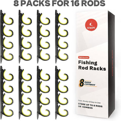 Fishing Rod Rack - Wall Mounted Rubber Coated Holders for 8/16 Poles | Garage & Vehicle Storage Solutions