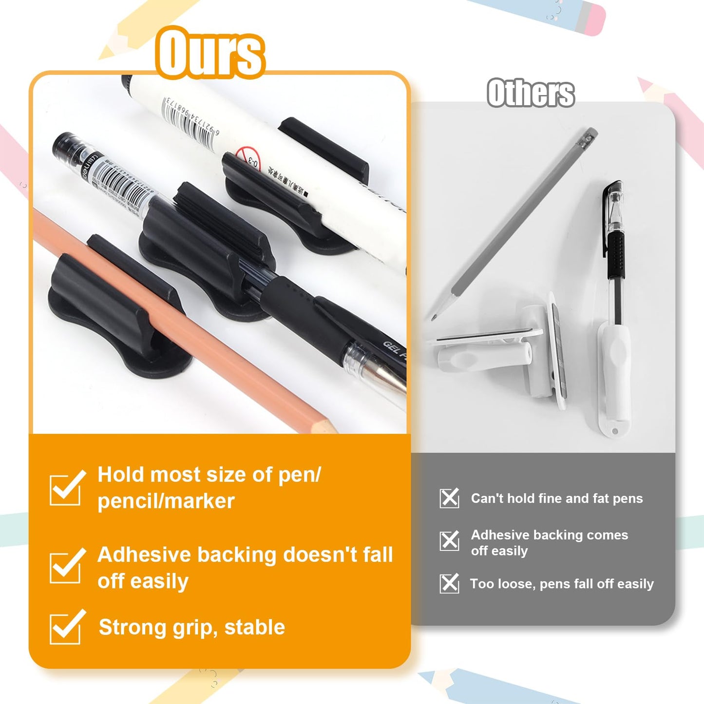 Mkway 20 Pack Pen Holder for Desk, Adhesive Silicone Pen Holder for Classroom Clipboard Attachment, Marker Holder, Pencil Holder,Marker Clip for Desk,Classroom,Office Accessories
