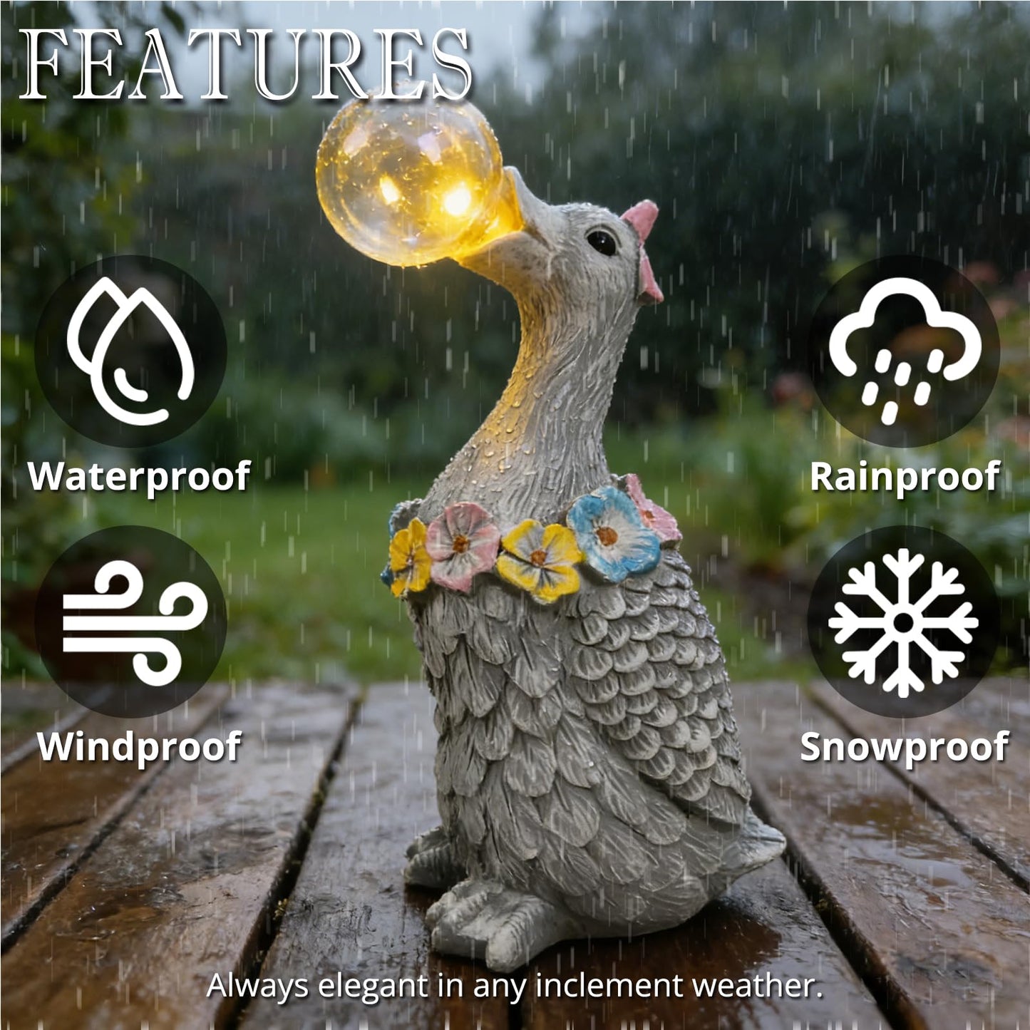 Vasesun Porch Goose Statue with Solar Bubble Light Garden Gray Figurine Decor for Yard Lawn Patio Outdoor Decorations Housewarming Gifts for Mom Grandma Women