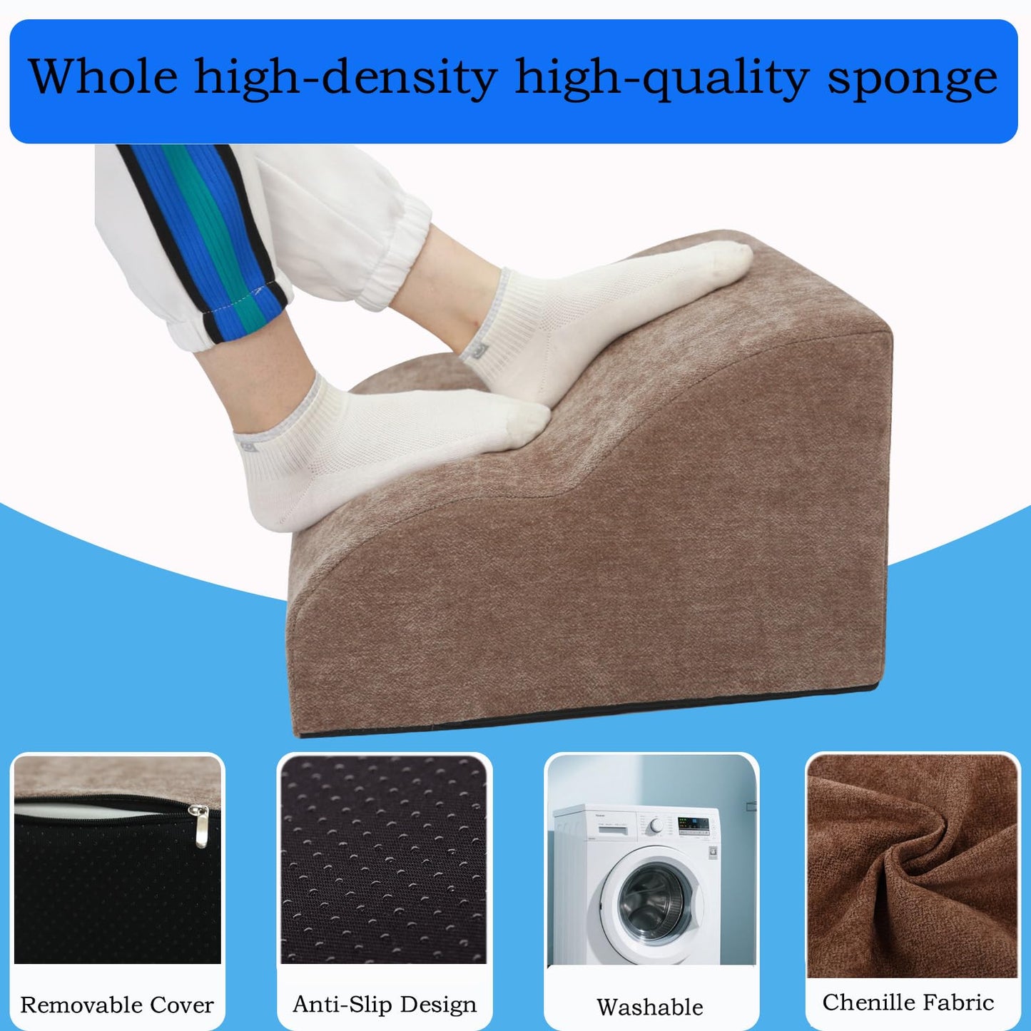 OpyTikar Foot Rest for Under Desk at Work.Multifunctional 3-Tier Foot Stool,with Washable Footrest.for Under Desk,Office Chair Gaming Chair & Sofa,Leg Elevation Pillow,Supports Posture-Brown