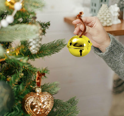 20 Pcs Gold Large Jingle Bells Ornaments Gifts Bulk -2 Inch Metal Craft Christmas Believe Bell and Red Ribbon for Christmas Tree Decoration Party Gifts Festival Wedding Ornament (Gold-20 pcs-2 inch)
