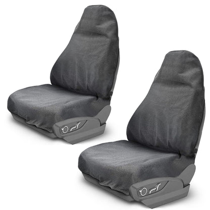 Waterproof Sweating Front Car Seat Cover Protector for Gym Workout, Running, Swimming, Beach and Hiking, Universal Fit Bucket Seat Covers for Cars SUV Trucks, Machine Washable, Non-Slip (Gray, 2Pcs)