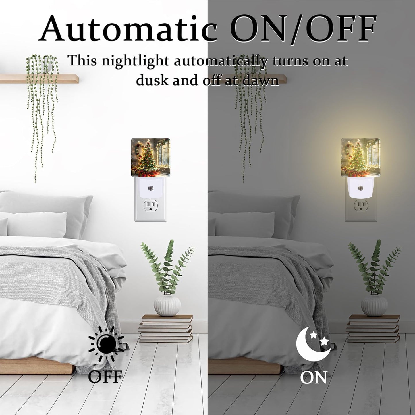 Christma Room Full of Gifts Night Light, Christmas Tree with Red and Gold Ornaments Dusk to Dawn Night Light Plug in, 0.5w Energy Saving Sleep Friendly NightLight for Kids Boys Girls Home Decor