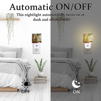 Christma Room Full of Gifts Night Light, Christmas Tree with Red and Gold Ornaments Dusk to Dawn Night Light Plug in, 0.5w Energy Saving Sleep Friendly NightLight for Kids Boys Girls Home Decor