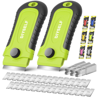 DIYSELF 2 Pack Razor Blade Scraper with 30 Pcs Spare Blades, Heavy Duty Scraper Tool, Scraper for Cleaning, Glass Top Stove, Paint Scraper, Razor Scraper, Glass Scraper, Oven Scraper