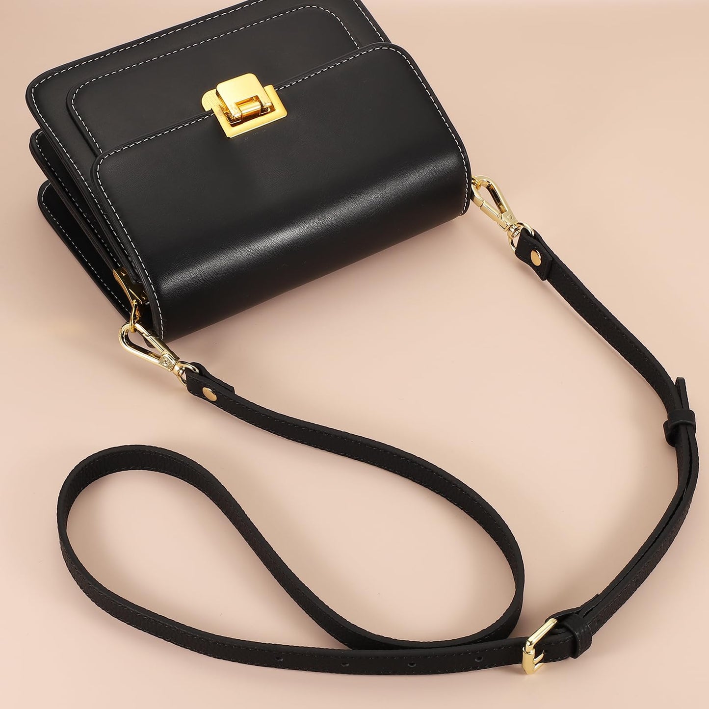 uxcell Genuine Leather Purse Strap, 41.7"-51.2" Adjustable Crossbody Replacement Straps 0.7" Width for Women Handbags Shoulder Bag (Black, Silver Buckle)