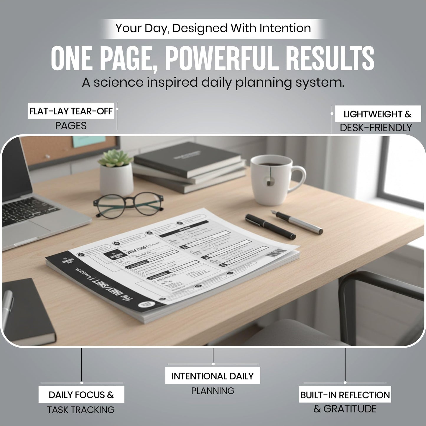 The Behavior Shift Daily Desktop Planner - 8.5 X 11 Inches undated Tear off Sheets - 13 week planning pad with checklist - Brain Dump Notepad for work, school & home organizer