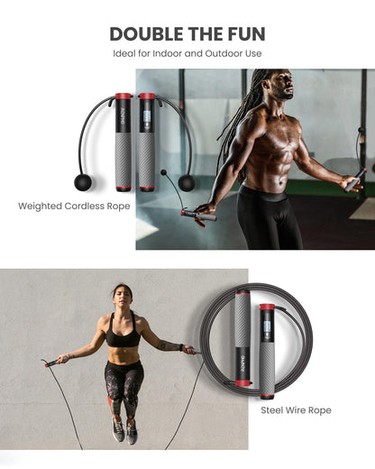 RENPHO Smart Skipping Rope with Counter, Adjustable Jump Ropes for Fitness, Skip Rope with APP Data Analysis, Workout Equipment for Women Men Adult Kids, Burn Calories, Gym, MMA, Grey