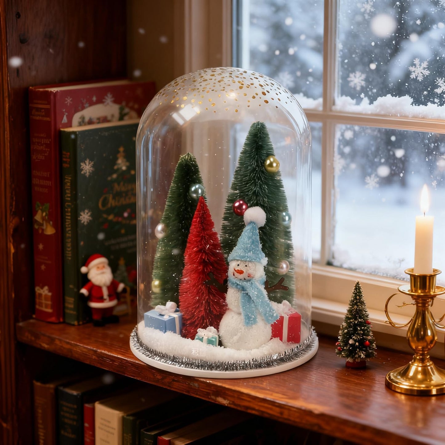 Christmas Decorations Table Centerpieces, Winter Decor Snowman with Ornaments in Dome Cloche Christmas Winter Tabletop Decor for Table Tiered Tray Shelf Mantel Fireplace Office Desk Holiday Decoration