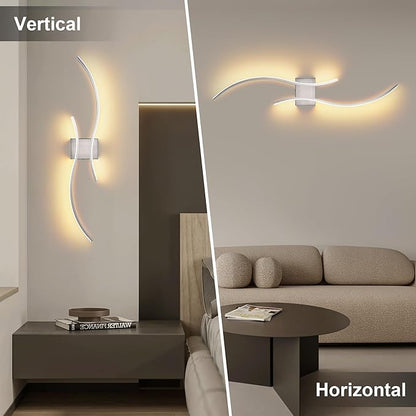 Battery Operated Wall Sconces Set of Two with Remote Control, Stepless Colors 3000K-6000K & Dimming, LED Nickel Wireless Wall Light for Living Room, Hallway, Bedroom, 39.3 Inch (2 Pack)