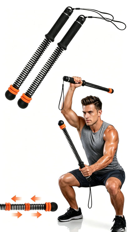Ropeless Battle Ropes with Weighted Springs, Portable Weighted Home Fitness Training Tool for Low-Impact Exercise, HIIT & Strength Building, Suitable for Men and Women (Orange-Black)