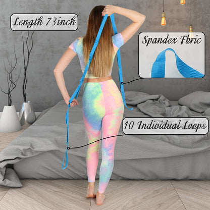 Stretch Strap Yoga Stretching Strap Physical Therapy Rehab Multi-Loop Strap Stretch Bands Nonelastic Exercise Strap for Pilates, Dance and Gymnastics with Instructional Guide (Blue)