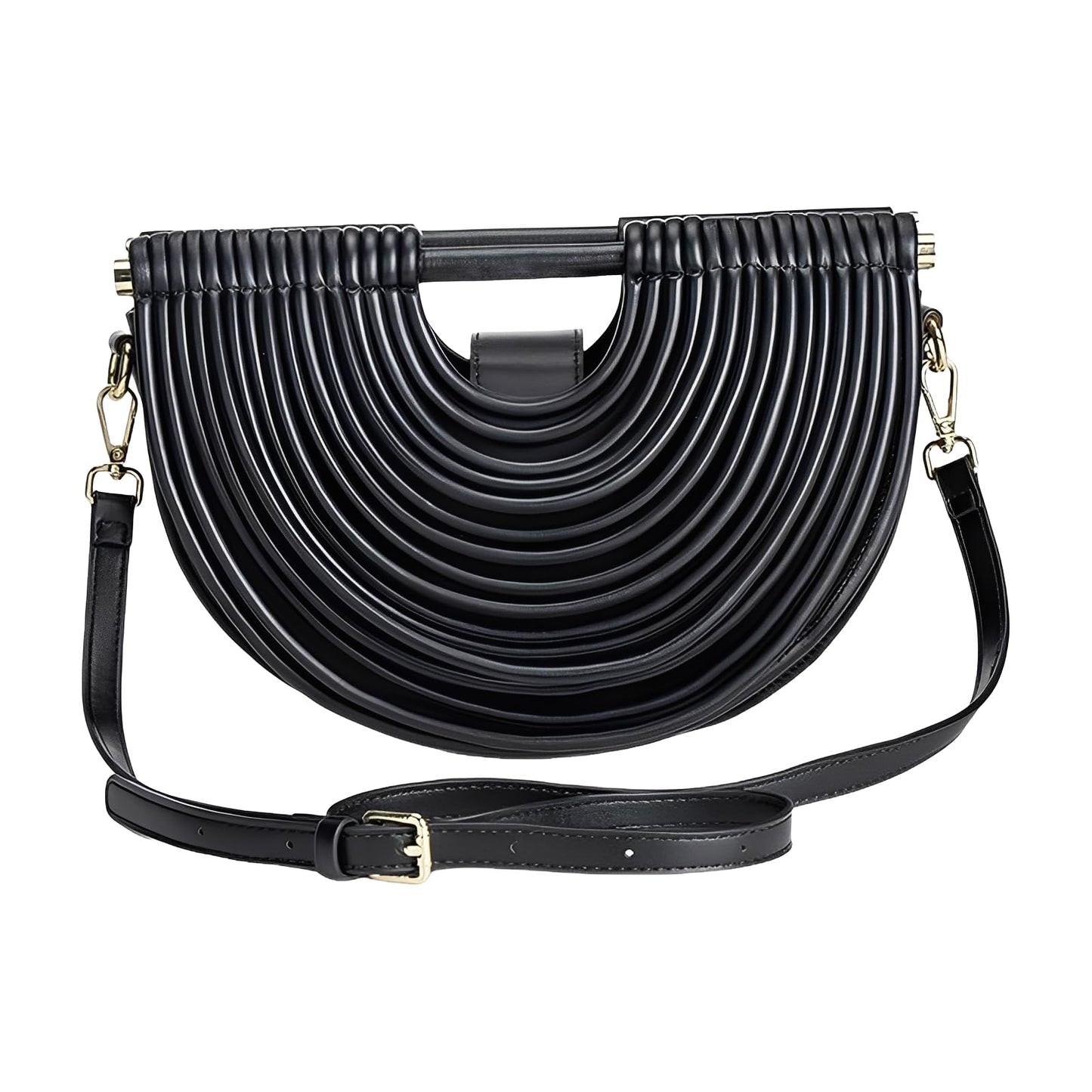 FUTTSPAI Elegant Half Round Chinc Woven PU Leather Lou Top Handle Bag for Women Formal Evening Clutch Purses,Black