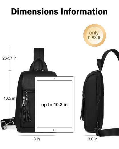 FADEON Sling Bag for Women, Crossbody Backpack with Tassels, Designer Leather Shoulder Chest Bags for Travel