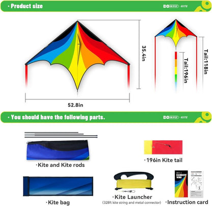 Triangular Kite - Easy to Control Design for Outdoor Fun | Delta Rainbow, 1.4m