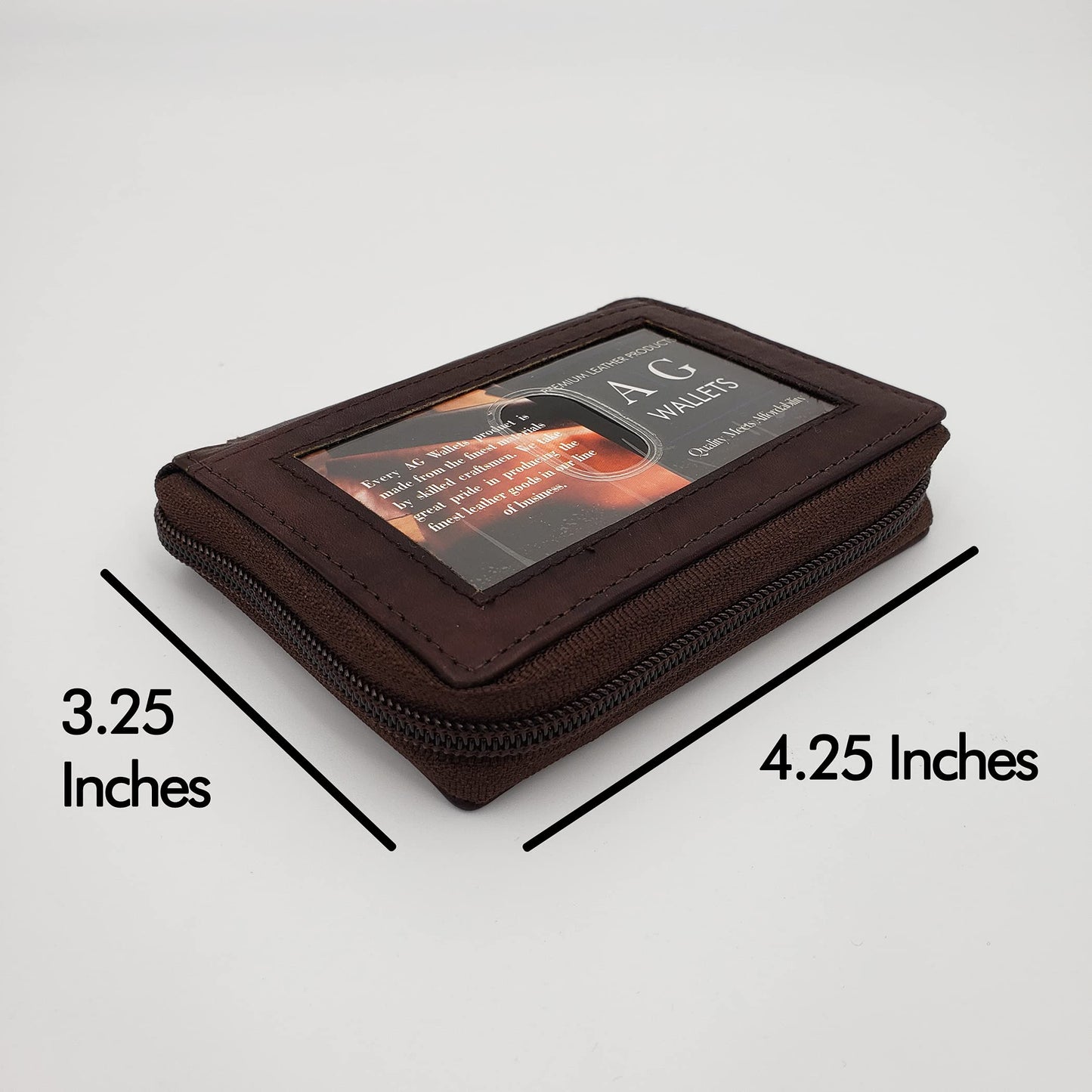 AG Wallets Mens Zip Around Leather Wallet with Inserts (Brown)