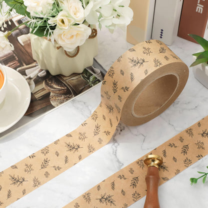 FYSUIMU 55 Yard Kraft Paper Packing Tape Botanical Leaves Brown Gift Wrapping Tapes Waterproof Shipping Tape for Small Business DIY Crafts Box Carton Decor
