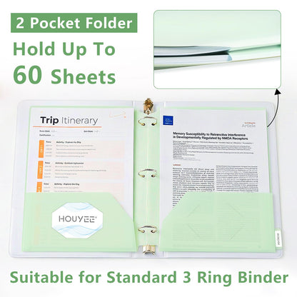 HOUYEE 12 Pack Plastic Folders with Pockets 3 Hole Punched, 2 Pockets File Folders for 3 Ring Binder, with 2 Business Card Slot, 1/6 Cut Tabs & Labels, for Letter Size, School Office Home Bussiness