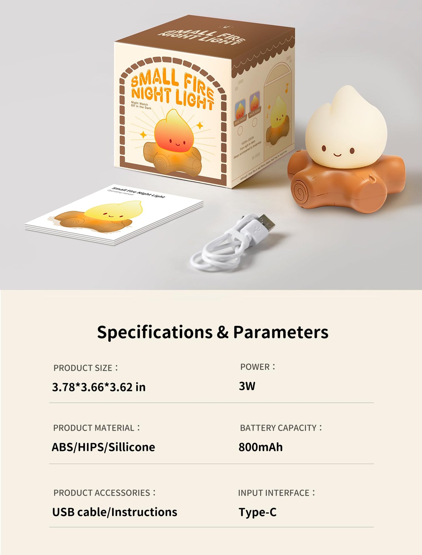 Tarinks Campfire Night Light, Portable Flame Lamp with White Noise, Cute Silicone Flameless Candle Lights,Suitable for Kids lamp Bedroom, Indoor/Outdoor and Home Decoration