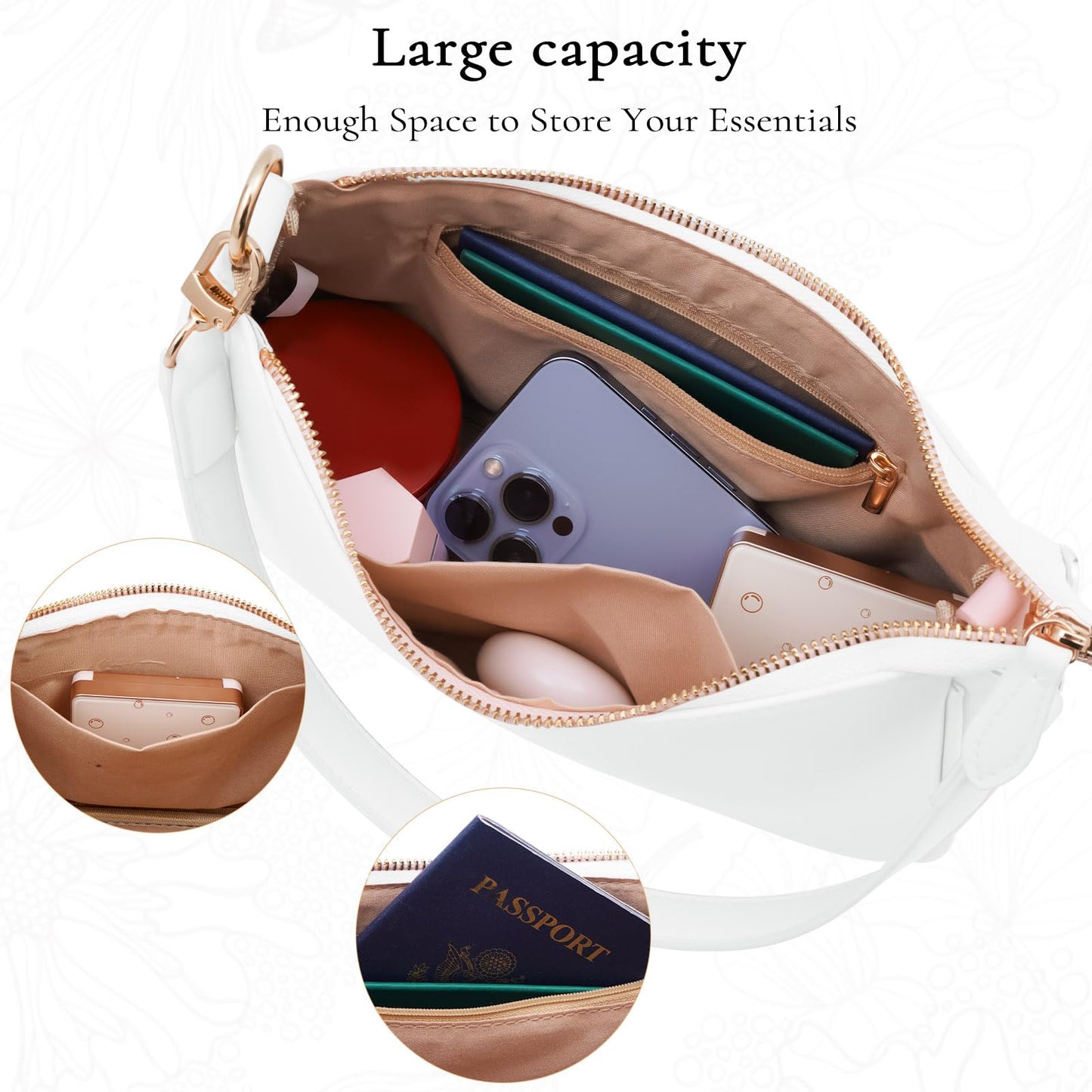 Uygafly Purses for Women Shoulder Bag and Handbags,Small Leather Purse with Removable Straps - White