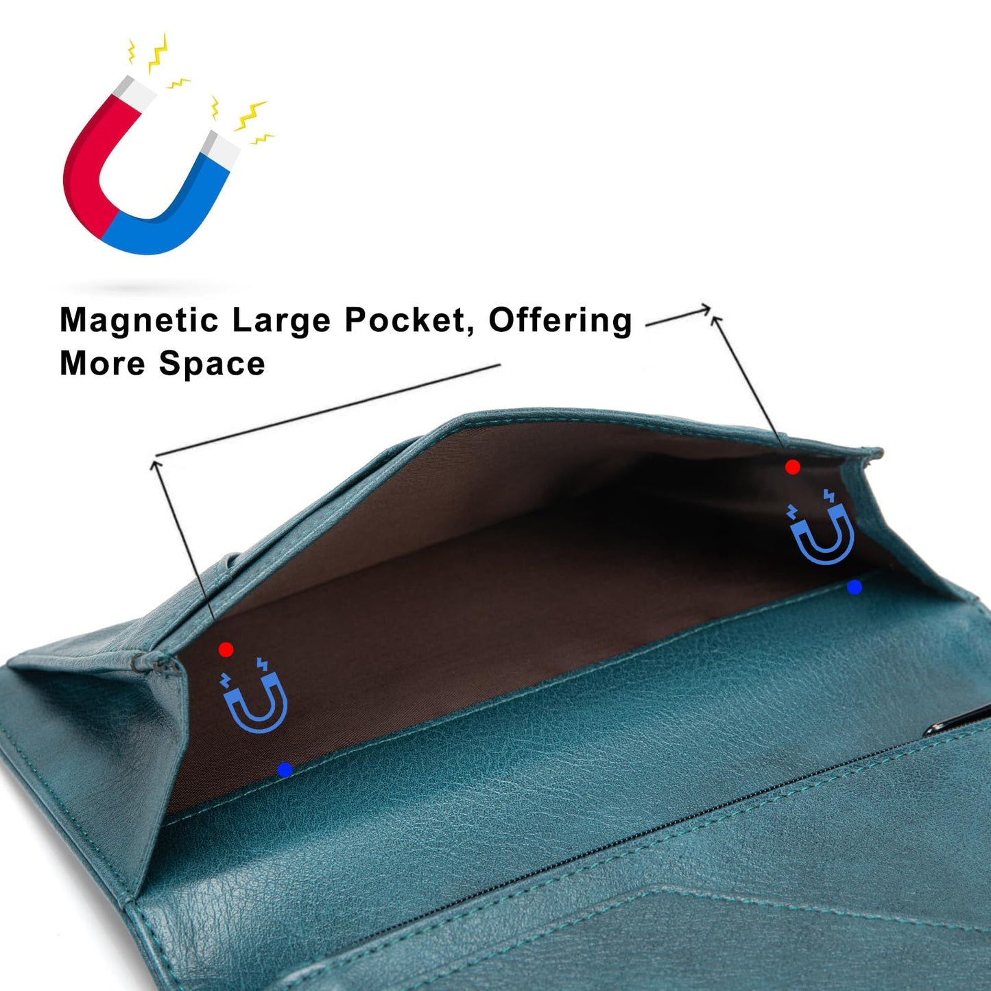 Server Book with Zipper Pocket and Magnetic Closure, Server Books for Waitress, Leather Waitstaff Organizer with High Volume Money Pocket, Fit Server Apron (Green)