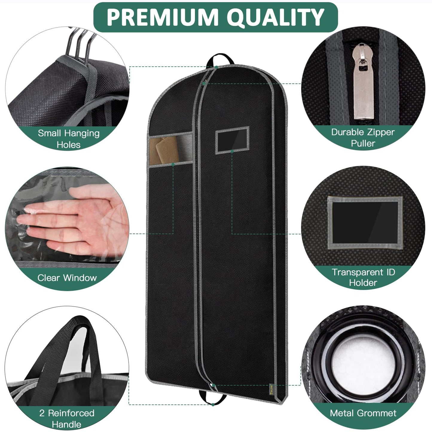 BALEINE 1PK Heavy Duty Garment Bag with Shoe Storage Travel Bag for Dresses, Suit, Coats Travel Essential (54", Black)