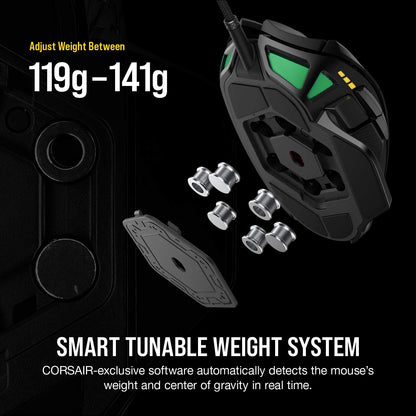 Corsair NIGHTSWORD RGB Gaming Mouse for FPS, MOBA - 18,000 DPI - 10 Programmable Buttons - Weight System - iCUE Compatible - Black
