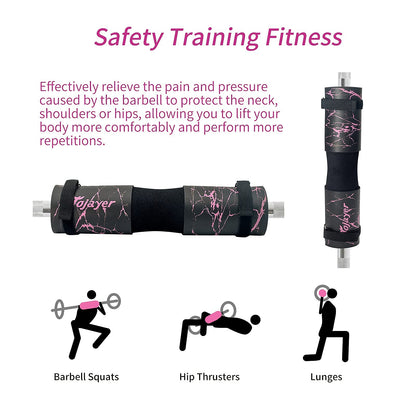 Tojayer Squat Pad Barbell Pad - Neck & Shoulder Protective Foam Workout Weight Lifting Bar Cushion for Lunges & Hip Thrusts, Fit Standard and Olympic Bars Perfectly, Pink Marble