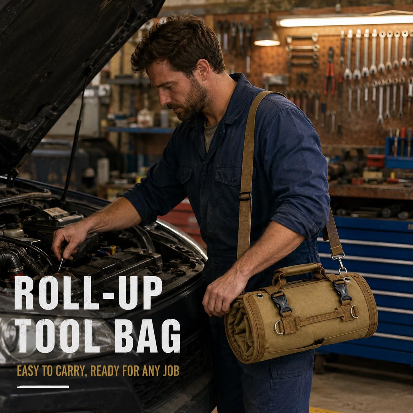 Tool Bag, Tool Roll Up Bag, Heavy Duty Tool Organizer for Men, Portable Roll Up Tool Bag Tool Roll Organizer For Mechanic, Electrician & Hobbyist, Car Camping Gear-Kaqi Pro