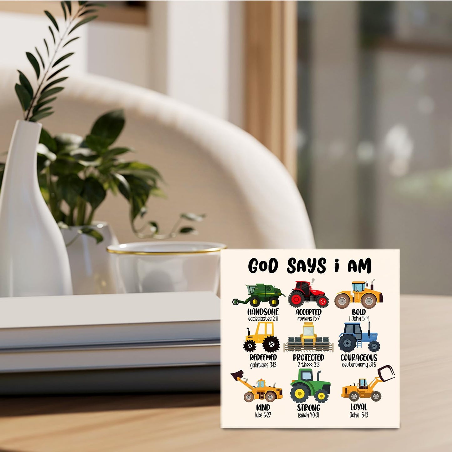 Nrleey Construction Decor for Boys Room - God Says I Am Sign, Christian Bible Verse Decor, 5 x 1.2 Inches