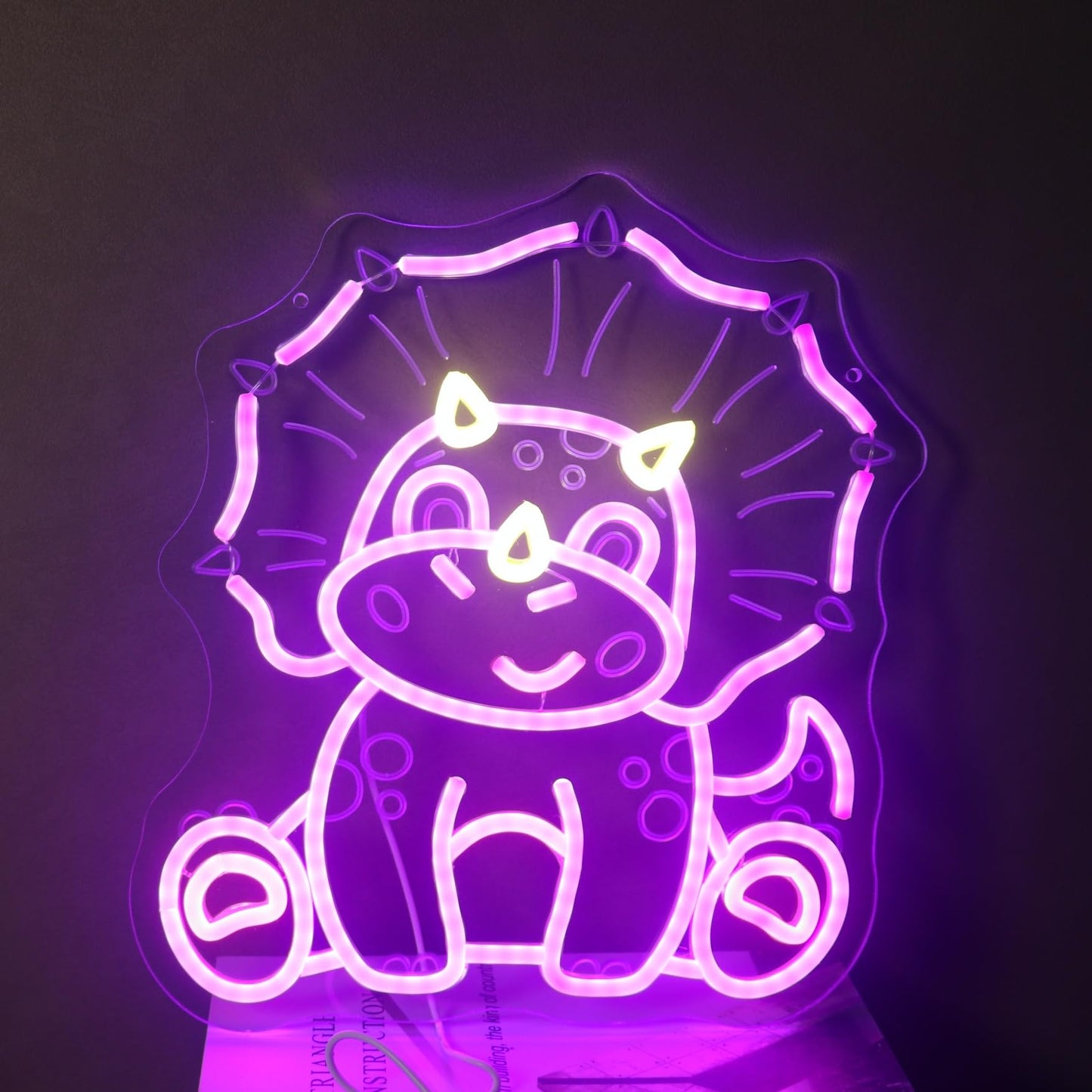 Nordstylee Cute Triceratops Dinosaur Neon Light - Pink Dimmable LED Wall Sign for Girls Room Decor, USB Powered with Hanging Kit, Bedroom Nursery Party Christmas Wall Art Gift for Dino Lovers