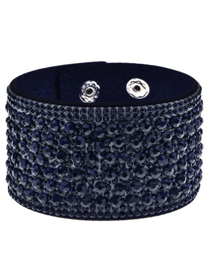 Long tiantian Black Bracelets for Women Rhinestone Leather Cuff Bracelet Birthday Party Prom Jewelry Gifts